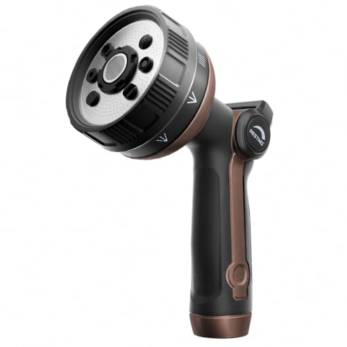 RESTMO Garden Hose Nozzle Heavy Duty, Thumb Control Metal Sprayer Nozzle - color: Brown, size: Normal