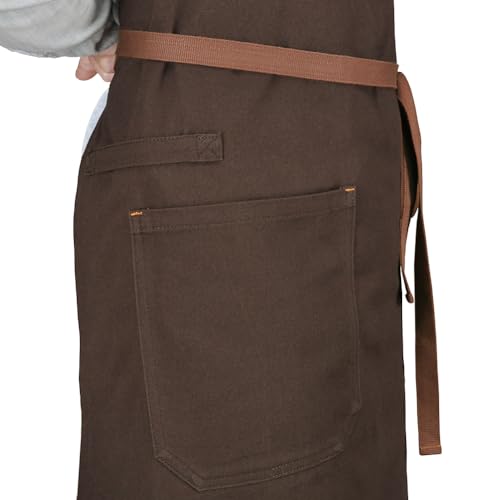 Mens Womens Kitchen Apron with Pockets & Towel Loop, Brown - color: Brown