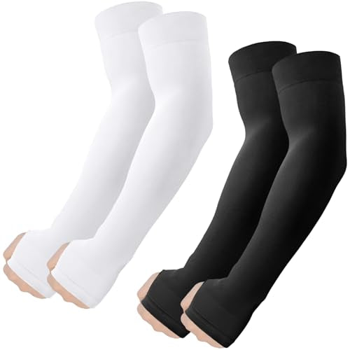 ROXUN Arm Sleeves with Thumb Hole, Cooling UV Sun Protection for Men/Women - color: 2 Pairs - Black+white