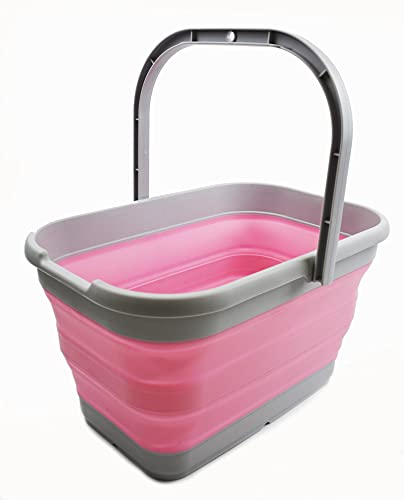 SAMMART 12L (3.17 Gallon) Collapsible Rectangular Handy Bucket (1, Grey/Pink) - color: Grey/Pink