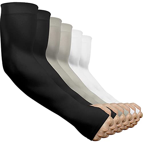 beister Arm Sleeves with Thumb Holes, UV Protection for Women & Men - color: 6 Pairs (Black*2/White*2/Grey*2)