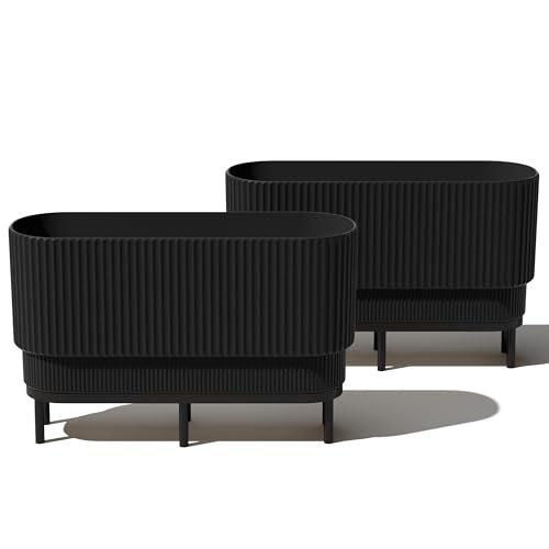 Veradek Demi Series Raised Long Planter - Wide Planter with Stand - color: Black/Black, size: 30 inch - 2 Pack