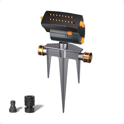 Diivoo Garden Sprinkler with Step Spike Base, Mini Turbo Oscillating Water Sprinklers for Yard, Adjustable Width, Range and Flow Rate, 16 Nozzles, Grey - color: Orange