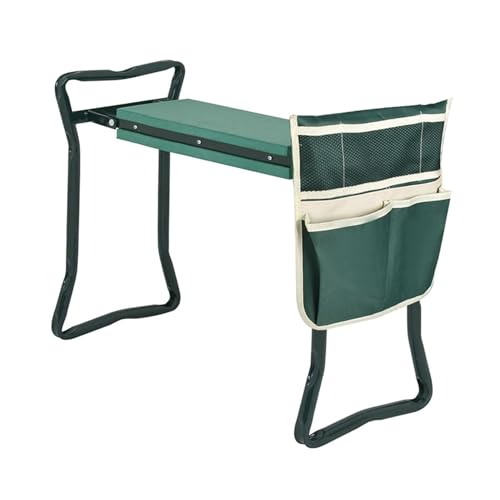 WFLNHB Garden Kneeler and Seat Stool Bench Foldable Kneeler Portable Garden Folding Stool with Tool Pouch and Soft Kneeling Pad