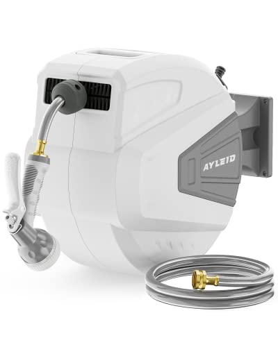 Ayleid Retractable Rubber Hybrid Garden Hose Reel, 1/2"x65ft Wall Mount - color: Light Gray, size: 65FT