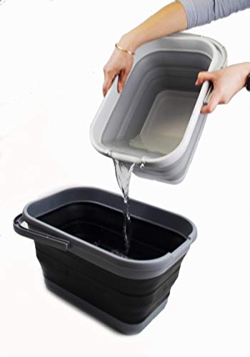 SAMMART 12L (3.17 Gallon) Collapsible Rectangular Handy Bucket (1, Grey/Black) - color: Grey/Black
