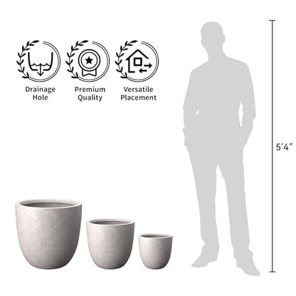 Kante 3-Pack 18" 14" 10" W Round CON Gray Concrete Planters - color: Light Gray, size: Set of 3: 10/14/18-Inch Dia