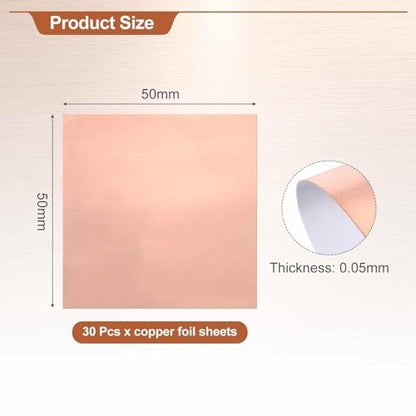 MECCANIXITY 30pcs Copper Foil Thin Tape Sheet Copper Metal Conductive 2" - size: 2"(50mm) W x 2"(50mm) L