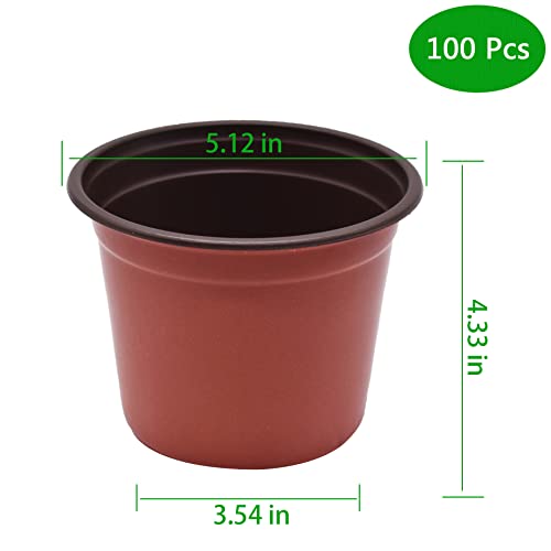 HOSTIC 5.1 Inch Nursery Pot Seedling Pot Plant Container Seed Starting Pots Multipurpose Plastic Pots 100 Packs - size: 5.1 Inch