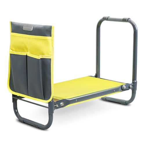 Garden Kneeler and Seat Heavy Duty, Foldable Gardening Stool Bench - color: Yellow