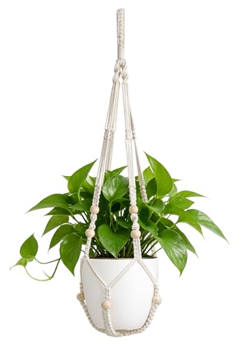 Mkono Macrame Plant Hanger Indoor, 29 Inch Hanging Planter Holder Ivory - color: Ivory