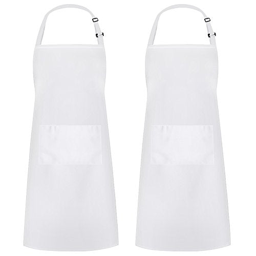 Syntus Apron for Men Women, Adjustable Cooking Kitchen Apron with 2 Pockets - color: Basic White, style: 2 Polyester Blend