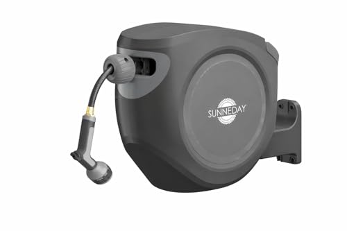 Sunneday SW-30S 100ft Retractable Hose Reel 5/8 | Automatic Retractable w/Wall Mount | Easy to Assemble Reel w/Flexible Swivel Mount (100FT 1/2)