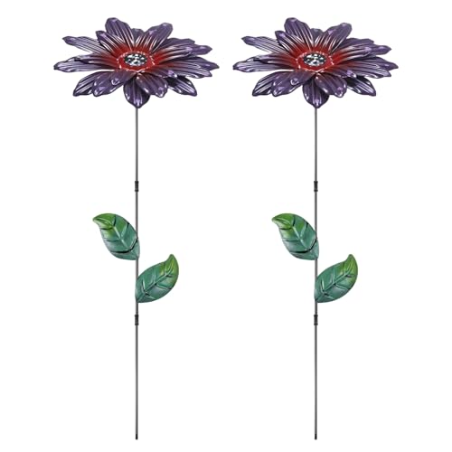 M METERXITY 2 Pack Large Flower Garden Decor Stakes, 13 Inch Waterproof Metal Garden Stakes Spring Decorative for Indoor/Outdoor/Lawn/Flower Pot/Bed/Bouquets/Patio/Terrace/Home Decor [Purple] - color: Purple