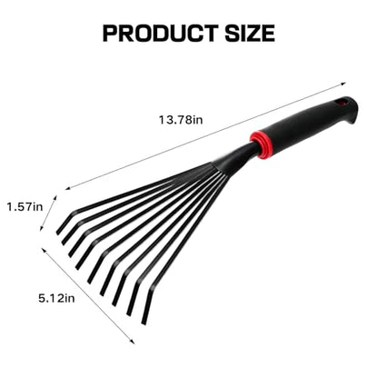Small Leaf Rake Gardening,Mini Hand Rake Clean Flower Beds Fallen Leaves - color: Black