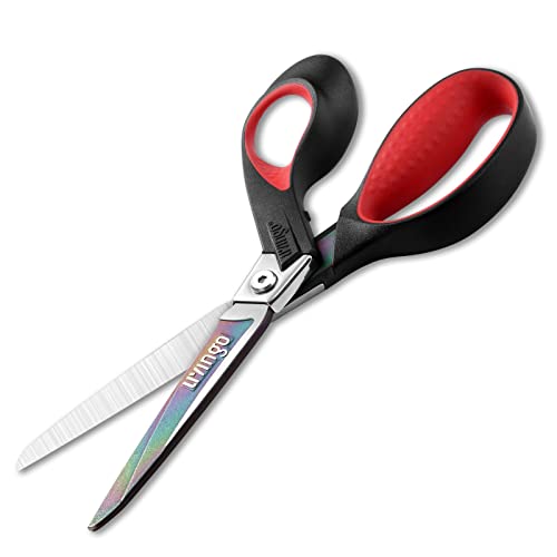 LIVINGO 9" Heavy Duty Titanium Coated Stainless Steel Scissors, (Red/Black) - color: Red
