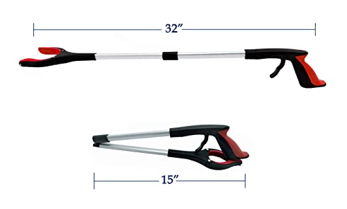Reacher Grabber Tool 32 Inch 2-Pack, Foldable Trash Picker Grabber, Trash Gripper, Garden Nabber, Litter Picker, Extended Grabber（Red/Red) - color: Red/Red