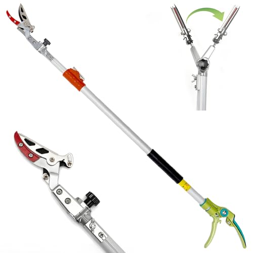 3.67-5.45Ft Extendable Cut & Tree Trimmer for Precision Gardening Pruning & Fruit picking, Long Reach Pruning Shears - Lightweight Aluminum Rust-Resistant Picker, Branch Bypass Loppers(1/2" Max Cut)