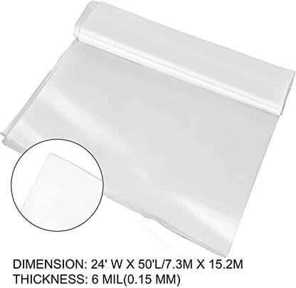 VEVOR Greenhouse Plastic Sheeting 24 x 50 ft, 6 Mil Thickness UV Resistant Clear Polyethylene Film, Hoop Green House Cover for Farms, Agriculture, Garden - size: 24 x 50 ft