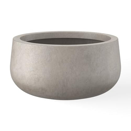 Kante Accent Round Bowl Weathered Concrete Planter 16" Dia, Outdoor - color: Weathered Concrete, size: 15.7"w