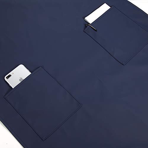 VWELL Waterproof Rubber Vinyl Apron W/ 2 Pockets - Lab Apron for DishWashing, Grooming 2Pack - color: Blue-with Pockets-2 Pack