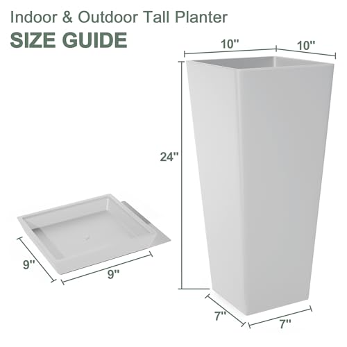Plastic 24" Tall White Planters Outdoor Set of 2, Classic - color: White