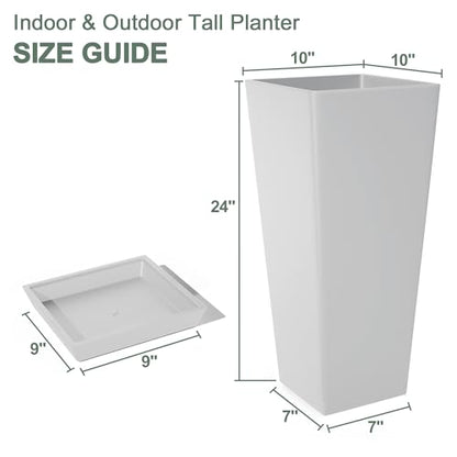 Plastic 24" Tall White Planters Outdoor Set of 2, Classic - color: White