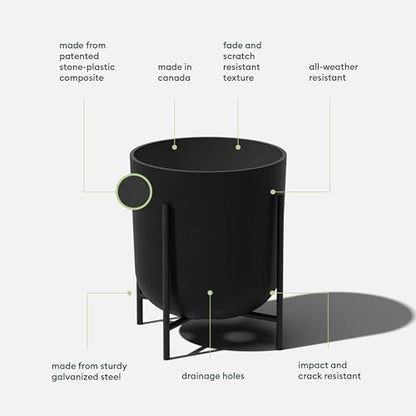 Veradek Mason Series Raised Lima Planter - Round Planter with Stand - color: Black, size: 15 inch
