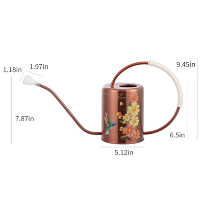 68oz Bronze Stainless Steel Watering Can, Hummingbird Pattern & 2 Sprayers