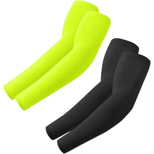 ROXUN Arm Sleeves Cooling UV Sun Protection Sport Compression for Men Women - color: Black+fluorescent