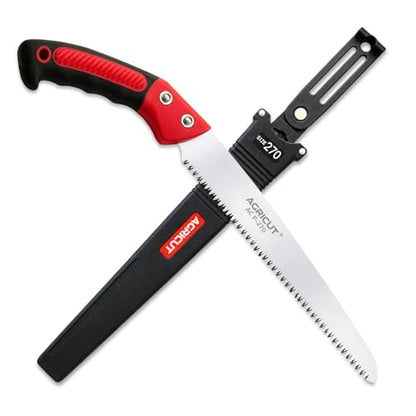 AGRICUT 420mm Hand Pruning Saw with Sheath: 0.85mm Thick High Carbon Steel Blade, Triple-Sharpened Teeth, Non-Slip Grip – Tree Saw & Camping Saw for Outdoor Garden Branch