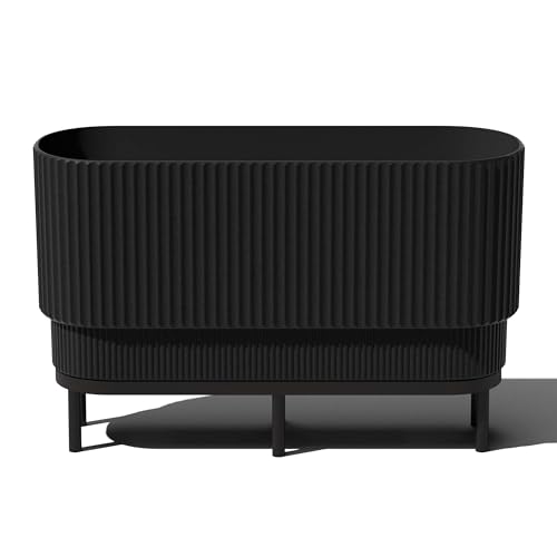 Veradek Demi Series Raised Long Planter - Wide Planter with Stand - color: Black/Black, size: 30 inch