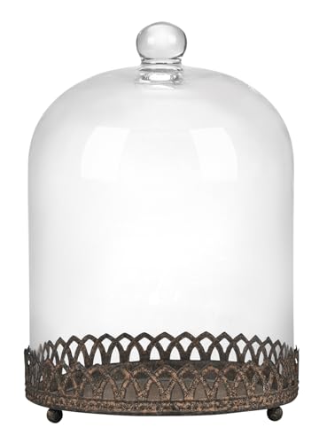 Twakutwku 14" Tall Large Sturdy Handmade Glass Cloche Dome with Metal Base in Rustic Brown for Plant, Terrarium, Collectibles, Candle. Cloche Glass Dome, Bell Jar Display Case (Brown, 14") - color: Brown, size: 14"