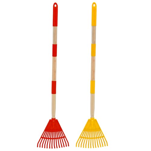 Kids Leaf Rake - 3-Section Adjustable Handle, Lightweight, Wood & Plastic, Small Garden Tool for Children (Red+Yellow) - color: Red+Yellow