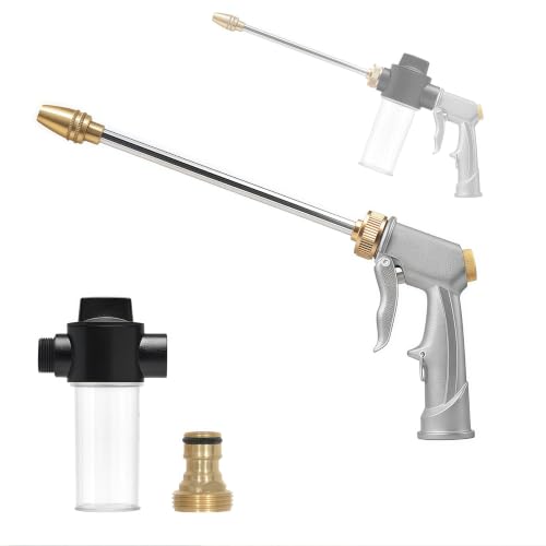 High Pressure Hose Nozzle with Soap Dispenser,Foam Gun Car Wash Sprayer - color: Silver Plus