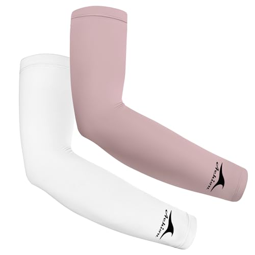 Achiou Volleyball Arm Sleeves for Women, Cooling Ice Silk Sun Sleeves Youth - color: 2 Pairs: 1pair White,1 Pair Pink