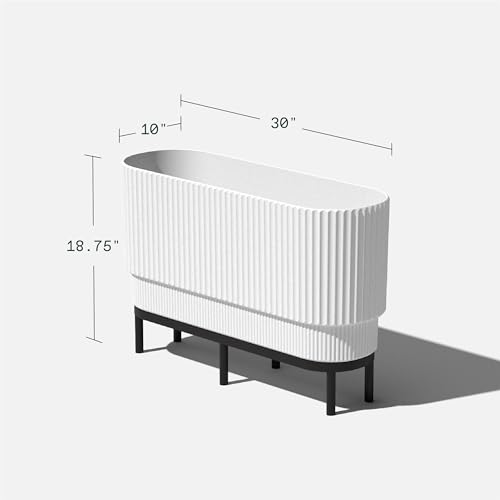 Veradek Demi Series Raised Long Planter - Wide Planter with Stand - color: White/Black, size: 30 inch