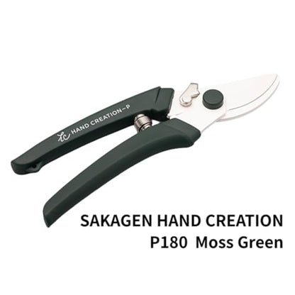 Japanese Hand Pruners - Sakagen Hand Creation, Ultra Sharp Bypass Pruning Shears for Flowers & Gardening, Made in Japan, P-180 (Moss Green) - color: Moss Green