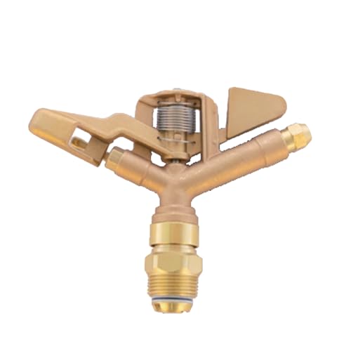 Full Circle Brass Impact Sprinkler, 360 Degree Coverage, Dual Nozzle, 49' Radius, 1" MPT Connection