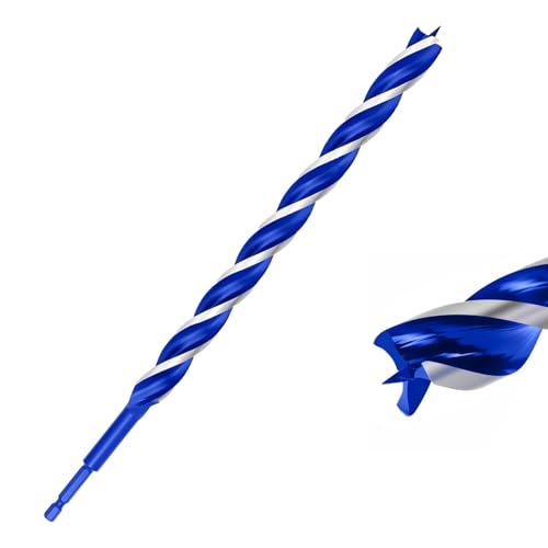 1/2 Inch Auger Drill Bit for Wood, 16" Long Carbon Steel Quick Change Hex Shank Wood Drill Bit for Hardwood, Softwood and Plastic (Blue) - size: 1/2" x 16"