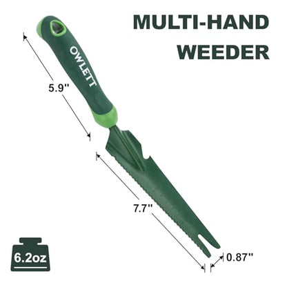 Hand Weed Puller Tool, 5-in-1 Multipurpose Garden Trowel with Soft Handle, Weeding Tool with Serrated Edges Measuring Scale for Easy Weeder Removal, Planting, Transplanting, Digging, Cutting