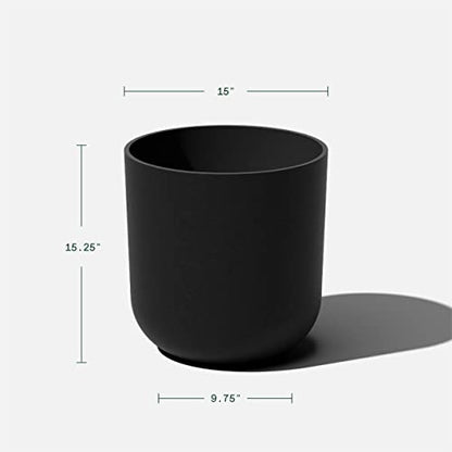 Veradek Mason Series Lima Planter & Drip Tray - Large Round Outdoor Planter - color: Black, size: 15 inches - 2 Pack with Saucers