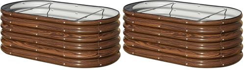SnugNiture 4x2x1.5ft Raised Garden Bed Outdoor, 17" Tall Galvanized Metal Planter Box, Oval Raised Garden Bed Kit for Planting Vegetables Plants Fruits, Brown (Pack of 2) - color: Brown, size: 4×2×1.5ft(2 Pack)