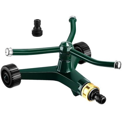 1 Pc Metal Rotary Lawn Sprinkler 3 Arm Heavy Duty 360 Degree Automatic Revolving Whirling Water Sprinkler with Wheeled Base for Lawn Yard Garden Backyard, Cover up to 538 sq ft (Green) - color: Green