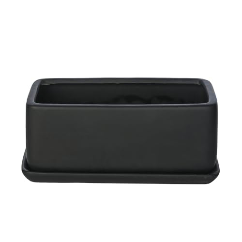 MyGift 10 Inch Matte Black Ceramic Succulent Planter with Tray - size: 10 Inch - 1 Pack