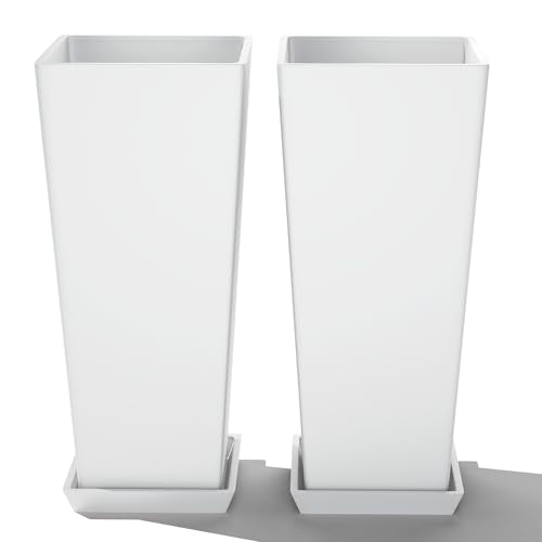 FENCY Set of 2 Tall Outdoor Planters for Climbing Plants, White - color: White-square Classic