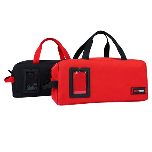 MELOTOUGH Canvas Tool Bags 14 Inch Tool Tote Bag with Zipper Heavy Duty Portable Tool Bag Organizer for Electrician,Technician,Mechanic(Black&Red) - color: B-Black & Red