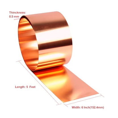 Copper Flashing 99.95% Pure - 24 Gauge 0.5mm Thick Copper Strip - Solid Copper Roll in Various Widths & Length – ASTM B152M Copper Sheet - Contractors & DIY Projects (24 Ga, 6" Width x 5 FT) - size: 24 Ga, 6" Width x 5 FT