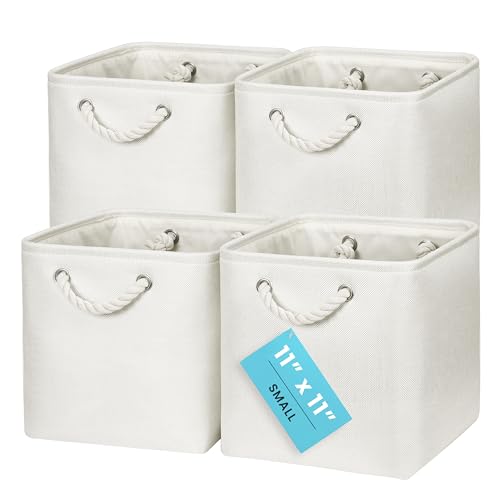 OrganiHaus 11x11 Cube Storage Bins, 4-Pack Fabric Cubes, Rope Handles - color: Off-White, size: 4 pcs (11x11)