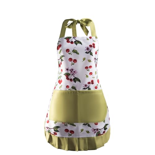Retro Floral Apron for Women With Pockets for Cooking & Gifting - color: Berry